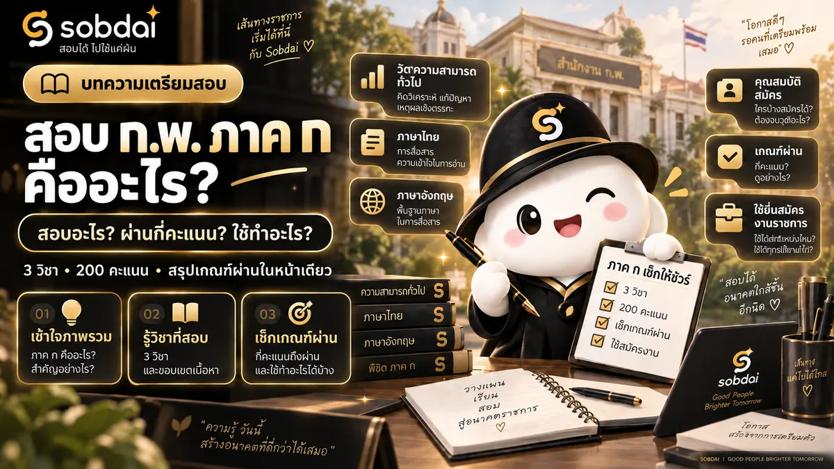 สอบ ก.พ. ภาค ก คืออะไร สรุปวิชาที่สอบ คะแนนเต็ม 200 คะแนน เกณฑ์ผ่าน และการใช้ใบ ก.พ. สมัครสอบราชการ
